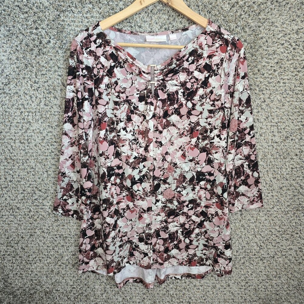 Belle by Kim Gravel Top Womens Small Purple Floral Print 3/4‎ Sleeve Blouse